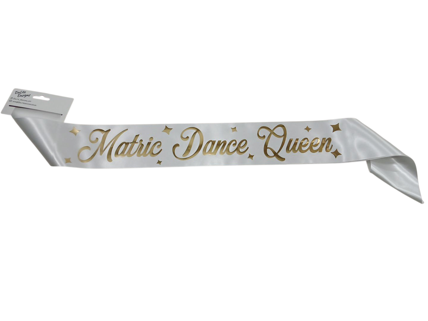 Sash White Matric Dance Queen Gold Foil